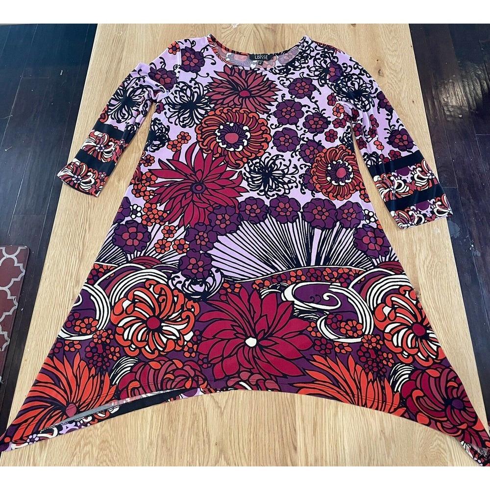 LBisse 1960s-Inspired Mini Dress Size M Purple Red Floral ⭐